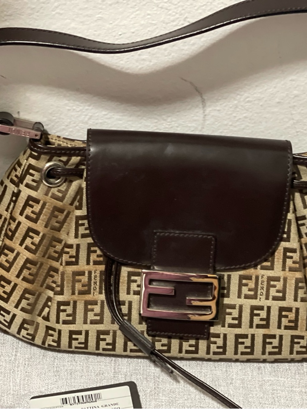 Fendi Brown and Beige FF Logo Shoulder Bag with Buckle